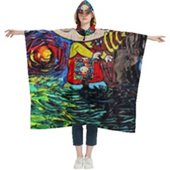 Cartoon Starry Night Vincent Van Gogh Women s Hooded Rain Ponchos by Modalart