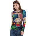 Cartoon Starry Night Vincent Van Gogh Women s Cut Out Long Sleeve T-Shirt View2