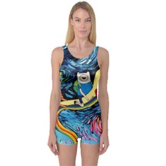 Adventure Time Art Starry Night Van Gogh One Piece Boyleg Swimsuit by Modalart