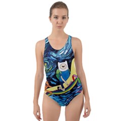 Adventure Time Art Starry Night Van Gogh Cut-out Back One Piece Swimsuit by Modalart