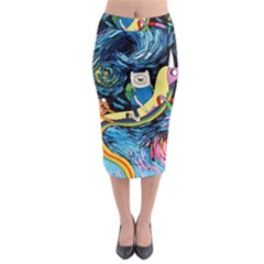 Adventure Time Art Starry Night Van Gogh Midi Pencil Skirt by Modalart