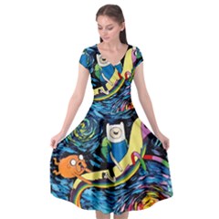 Adventure Time Art Starry Night Van Gogh Cap Sleeve Wrap Front Dress by Modalart