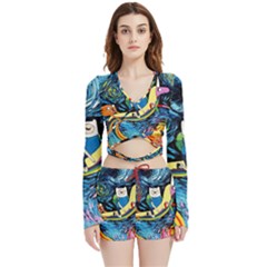 Adventure Time Art Starry Night Van Gogh Velvet Wrap Crop Top And Shorts Set by Modalart