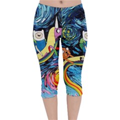 Adventure Time Art Starry Night Van Gogh Velvet Capri Leggings  by Modalart