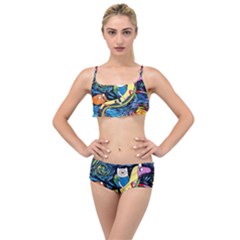 Adventure Time Art Starry Night Van Gogh Layered Top Bikini Set by Modalart