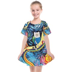 Adventure Time Art Starry Night Van Gogh Kids  Smock Dress by Modalart