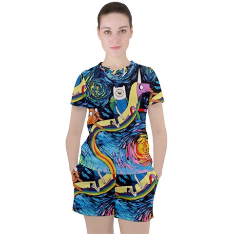 Adventure Time Art Starry Night Van Gogh Women s T-shirt And Shorts Set by Modalart