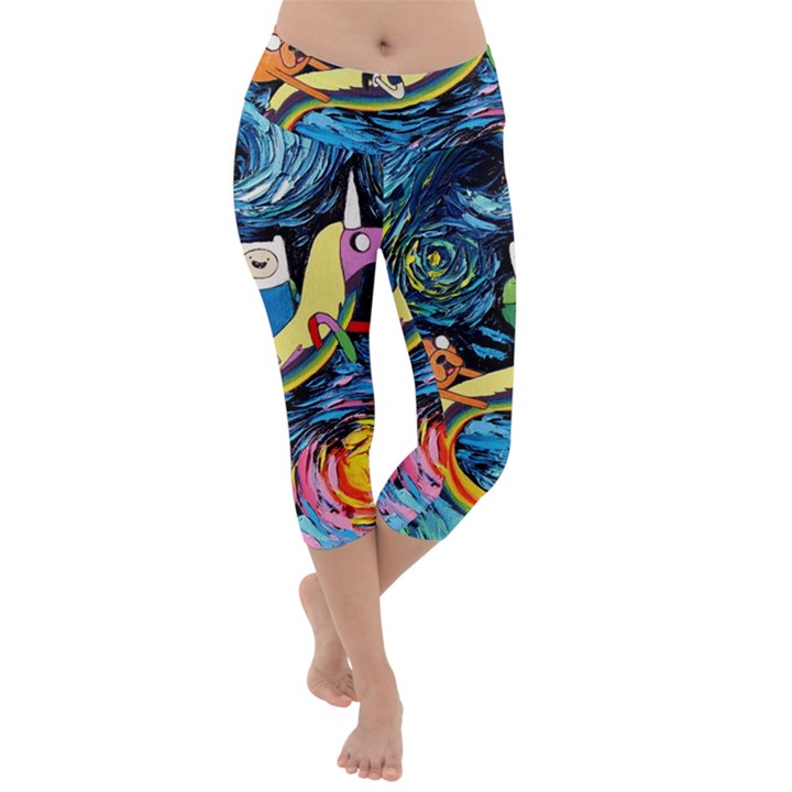 Adventure Time Art Starry Night Van Gogh Lightweight Velour Capri Yoga Leggings