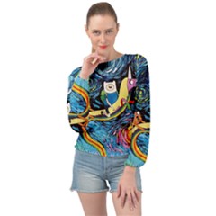 Adventure Time Art Starry Night Van Gogh Banded Bottom Chiffon Top by Modalart