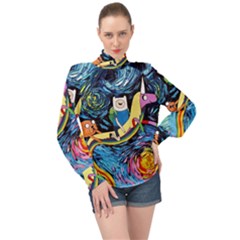 Adventure Time Art Starry Night Van Gogh High Neck Long Sleeve Chiffon Top by Modalart