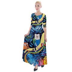 Adventure Time Art Starry Night Van Gogh Half Sleeves Maxi Dress by Modalart