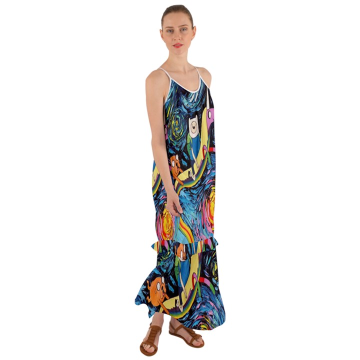 Adventure Time Art Starry Night Van Gogh Cami Maxi Ruffle Chiffon Dress