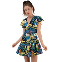 Adventure Time Art Starry Night Van Gogh Flutter Sleeve Wrap Dress by Modalart