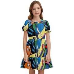 Adventure Time Art Starry Night Van Gogh Kids  Puff Sleeved Dress by Modalart