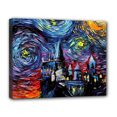 Castle Hogwarts Starry Night Print Van Gogh Parody Canvas 14  X 11  (stretched) by Modalart