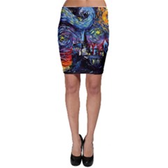 Castle Hogwarts Starry Night Print Van Gogh Parody Bodycon Skirt by Modalart