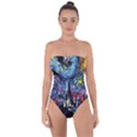 Castle Hogwarts Starry Night Print Van Gogh Parody Tie Back One Piece Swimsuit View1