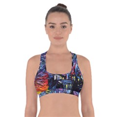 Castle Hogwarts Starry Night Print Van Gogh Parody Cross Back Sports Bra by Modalart