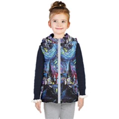 Castle Hogwarts Starry Night Print Van Gogh Parody Kids  Hooded Puffer Vest by Modalart