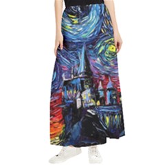 Castle Hogwarts Starry Night Print Van Gogh Parody Maxi Chiffon Skirt by Modalart