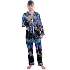 Castle Hogwarts Starry Night Print Van Gogh Parody Men s Long Sleeve Satin Pajamas Set by Modalart