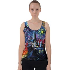 Castle Hogwarts Starry Night Print Van Gogh Parody Velvet Tank Top by Modalart