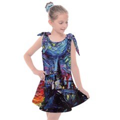 Castle Hogwarts Starry Night Print Van Gogh Parody Kids  Tie Up Tunic Dress by Modalart