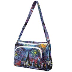 Castle Hogwarts Starry Night Print Van Gogh Parody Front Pocket Crossbody Bag by Modalart