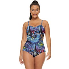 Castle Hogwarts Starry Night Print Van Gogh Parody Retro Full Coverage Swimsuit by Modalart