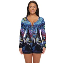 Castle Hogwarts Starry Night Print Van Gogh Parody Long Sleeve Boyleg Swimsuit by Modalart