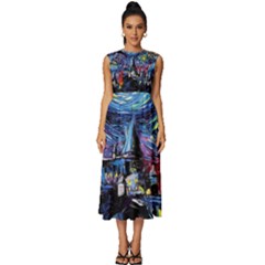 Castle Hogwarts Starry Night Print Van Gogh Parody Sleeveless Round Neck Midi Dress by Modalart