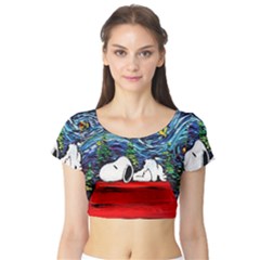 Dog House Vincent Van Gogh s Starry Night Parody Short Sleeve Crop Top by Modalart