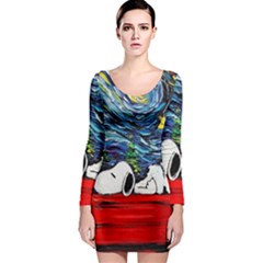 Dog House Vincent Van Gogh s Starry Night Parody Long Sleeve Bodycon Dress by Modalart