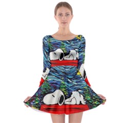 Dog House Vincent Van Gogh s Starry Night Parody Long Sleeve Skater Dress by Modalart