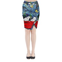 Dog House Vincent Van Gogh s Starry Night Parody Midi Wrap Pencil Skirt by Modalart