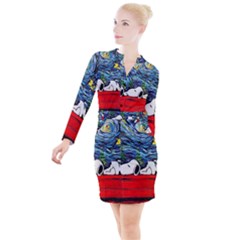 Dog House Vincent Van Gogh s Starry Night Parody Button Long Sleeve Dress by Modalart