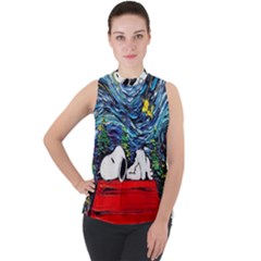 Dog House Vincent Van Gogh s Starry Night Parody Mock Neck Chiffon Sleeveless Top by Modalart