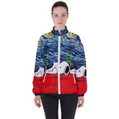 Dog House Vincent Van Gogh s Starry Night Parody Women s High Neck Windbreaker by Modalart