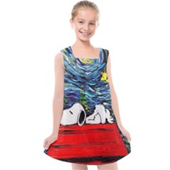 Dog House Vincent Van Gogh s Starry Night Parody Kids  Cross Back Dress by Modalart