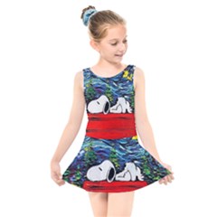 Dog House Vincent Van Gogh s Starry Night Parody Kids  Skater Dress Swimsuit by Modalart