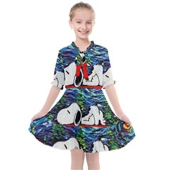 Dog House Vincent Van Gogh s Starry Night Parody Kids  All Frills Chiffon Dress by Modalart