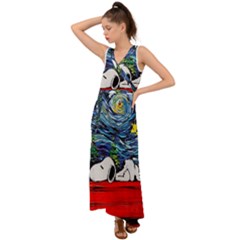 Dog House Vincent Van Gogh s Starry Night Parody V-neck Chiffon Maxi Dress by Modalart