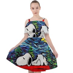 Dog House Vincent Van Gogh s Starry Night Parody Cut Out Shoulders Chiffon Dress by Modalart