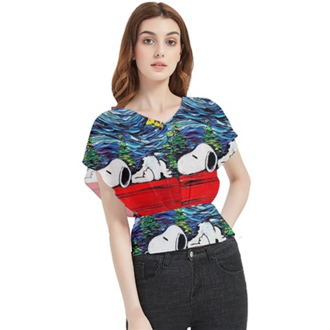 Dog House Vincent Van Gogh s Starry Night Parody Butterfly Chiffon Blouse by Modalart