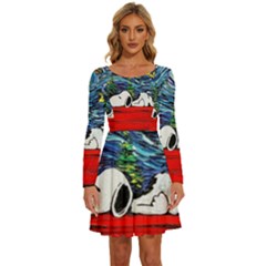 Dog House Vincent Van Gogh s Starry Night Parody Long Sleeve Wide Neck Velvet Dress by Modalart