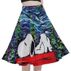 Dog House Vincent Van Gogh s Starry Night Parody A-line Full Circle Midi Skirt With Pocket by Modalart