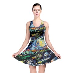 The Great Wall Nature Painting Starry Night Van Gogh Reversible Skater Dress by Modalart