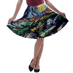 The Great Wall Nature Painting Starry Night Van Gogh A-line Skater Skirt by Modalart