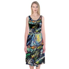 The Great Wall Nature Painting Starry Night Van Gogh Midi Sleeveless Dress by Modalart