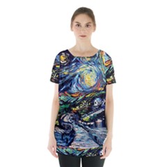 The Great Wall Nature Painting Starry Night Van Gogh Skirt Hem Sports Top by Modalart